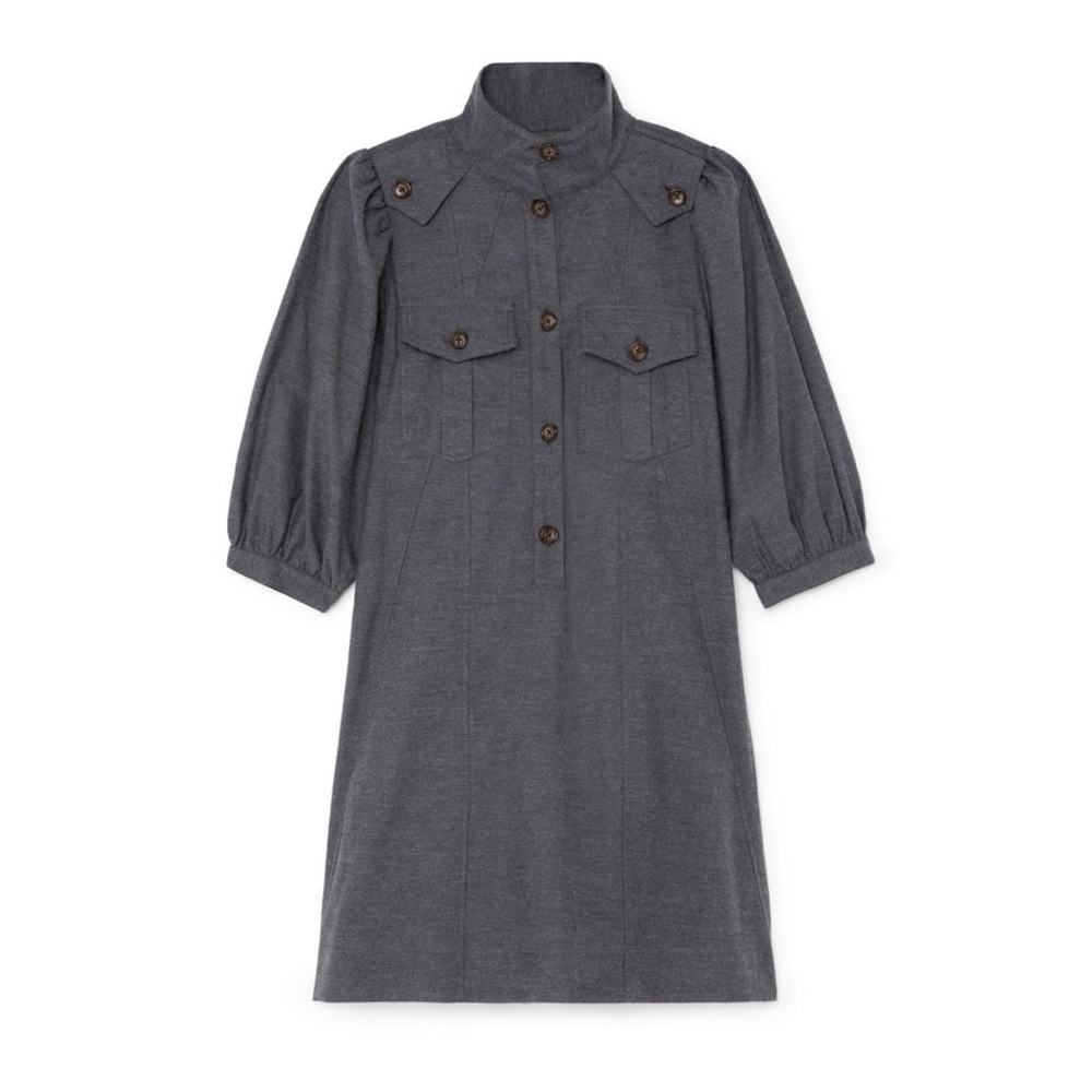 G. Label By Goop Adrian Flannel Cotton Military Dress in Charcoal 8